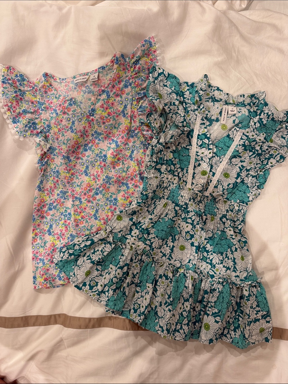 X2 Janie & Jack 2T - Floral Ruffle Sleeve dresses  - Multicolor & Teal Floral